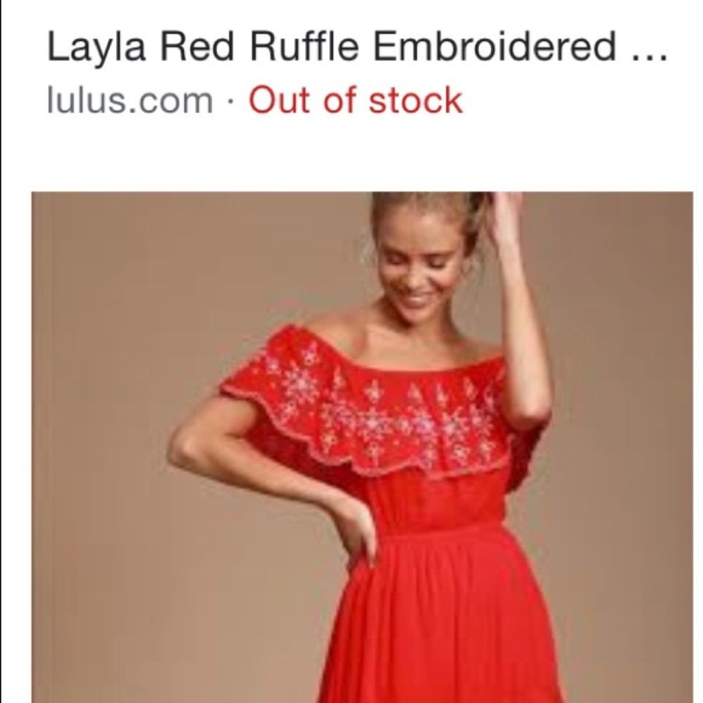 Lulu's Embroidered Layla Red Ruffle Skater Dress - Picture 3 of 3